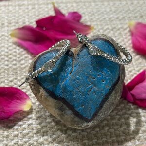 Silver twisted rope round hoop earrings silver cubic zirconia